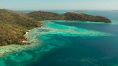 Kumlu plajlı tropik ada, Filipinler, Palawan