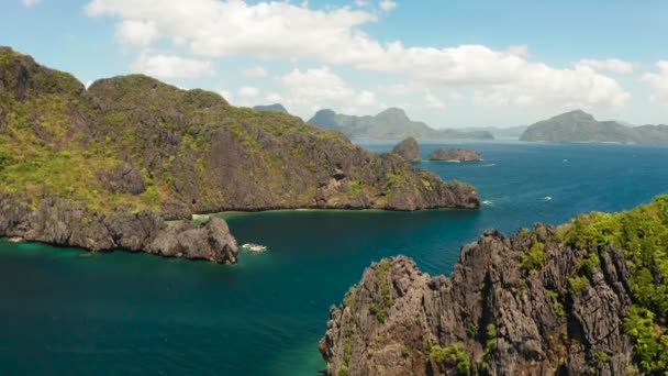 Seascape s tropickými ostrovy El Nido, Palawan, Filipíny — Stock video