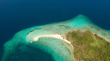 Kumlu plajlı tropik ada, Filipinler, Palawan