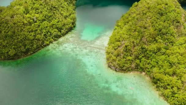 Luchtfoto van Sugba lagune, Siargao, Filipijnen. — Stockvideo