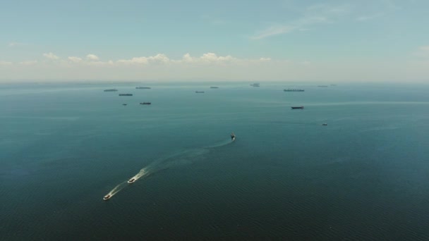 Manila bay with ships aerial view. — Stock Video