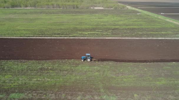 Tractor arados tierra de la granja . — Vídeos de Stock