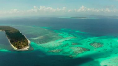 Kumlu bir tropik ada. Balabac, Palawan, Filipinler.