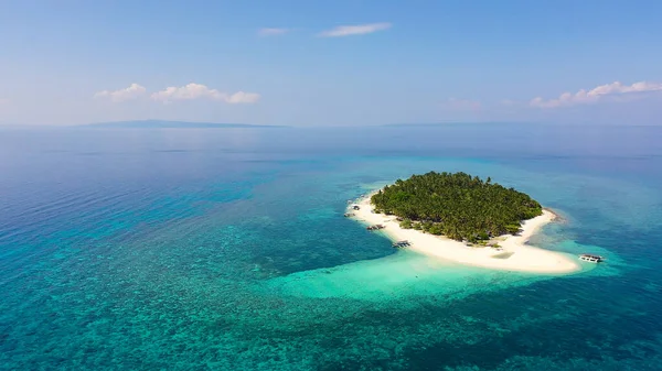 Palmiers et eau turquoise sur une île tropicale, vue dégagée . — Photo