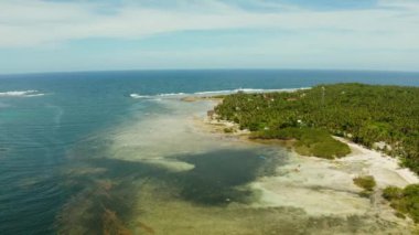 Siargao adası kıyıları, mavi okyanus ve dalgalar.
