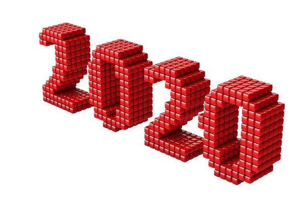 Concept of 2020 New Year text, made from cubes or pixels, isolated on white background without shadows. 3D Render — Stock Photo, Image