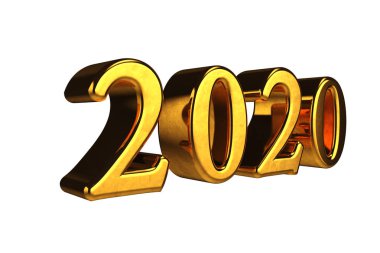 Gölgesiz beyaz arka plan üzerinde izole altın 2020 Yeni Yıl metin kavramı. 3d Render
