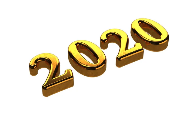 Concept of gold 2020 New Year text isolated on white background without shadows. 3D Render — Stock Photo, Image