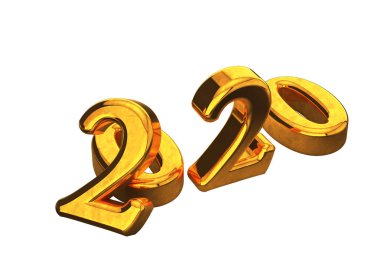 Gölgesiz beyaz arka plan üzerinde izole altın 2020 Yeni Yıl metin kavramı. 3d Render