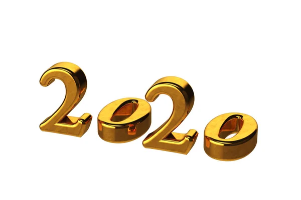 Concepto de oro 2020 Texto de Año Nuevo aislado sobre fondo blanco sin sombras. Renderizado 3D —  Fotos de Stock