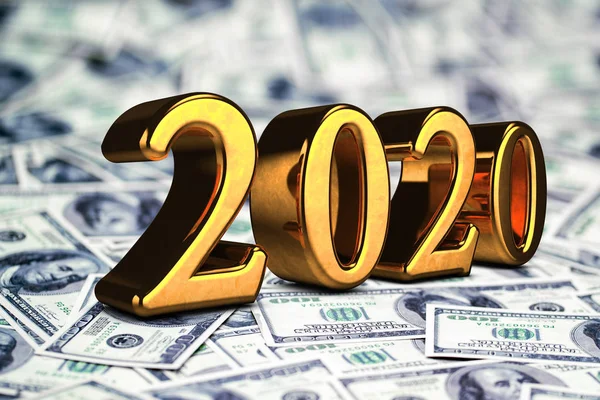 Maoney dolar arka plan altın 2020 Yeni Yıl metin Kavramı. 3d Render