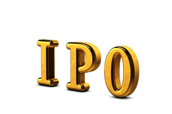 Концептуальна золота абревіатура IPO - Початкова публічна пропозиція ізольована на білому тлі з тінями. 3D рендеринг — стокове фото