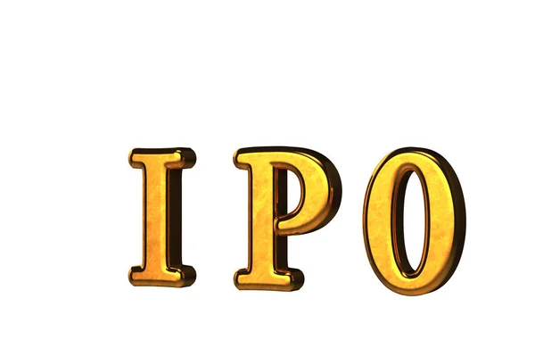 Koncepcyjny złoty skrót IPO-Początkowa oferta publiczna wyizolowana na białym tle bez cieni. Renderowanie 3D — Zdjęcie stockowe