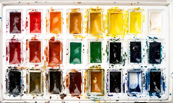 Set watercolor paints with paintbrush. Art concept — Stock Photo, Image