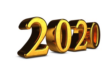 Altın kavramı 2020 Yeni Yıl metin beyaz arka plan izole. 3d Render