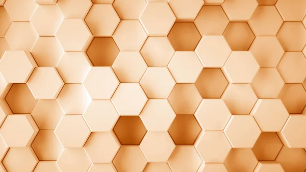 Absztrakt narancssárga hatszögletű sci-fi méhsejt geometriai háttér. 3D-s renderelés — Stock Fotó