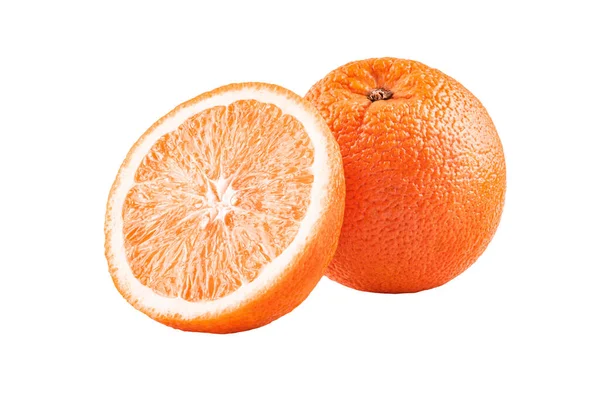 Macro photo of whole fruit orange and slice isolated on white background — Stock Photo, Image