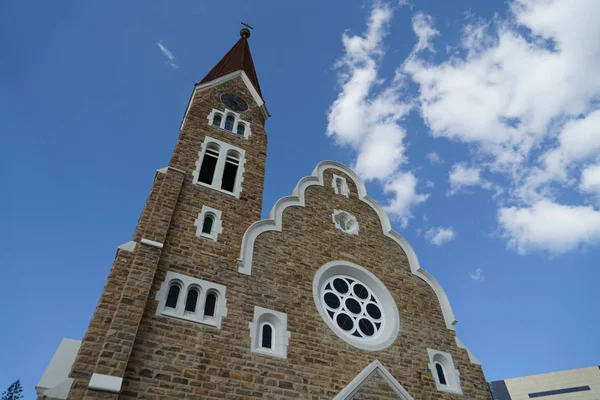 Historiska Sandsten Landmärke Och Lutherska Kyrkan Windhoek Namibia — Stockfoto