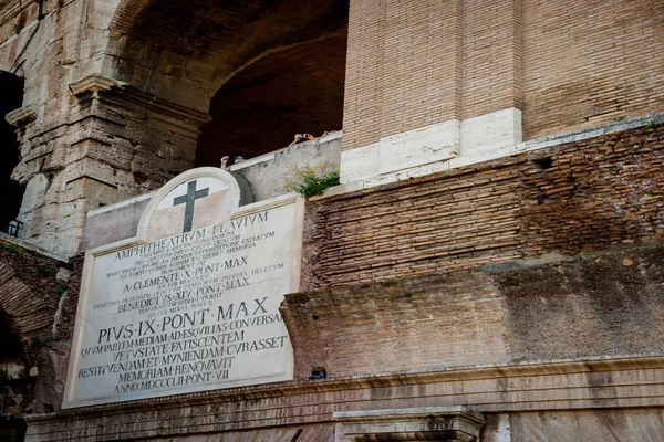 Signe Marbre Gravé Sur Côté Colosseum Pour Amphiteatre Flavium Rome — Photo