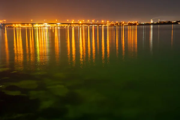 Lights Tauranga Harbour Bridge Surrounds Illuminate Night Sky Harbour — Stock Photo, Image
