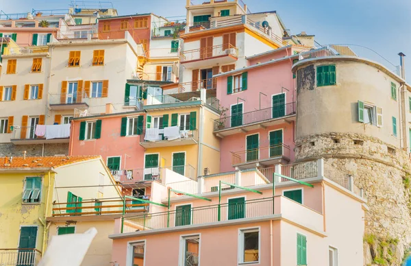 Pestrobarevné Odstupňovanou Apartmány Typické Italské Pobřežní Vesnice Efektu Malby — Stock fotografie