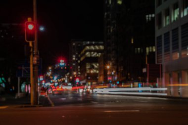 Işık gece zaman şehrin ufuk şehir ışıkları ve araç yollar, Wellington, Yeni Zelanda.