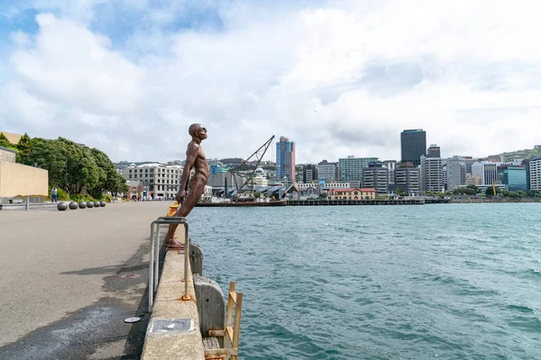 ウェリントン ニュージーランド 2018 ウェリントン ビジネス地区のスカイライン フォーム背景知られているパブリック アートの像と都市のウォーター フロントでは Solice — ストック写真