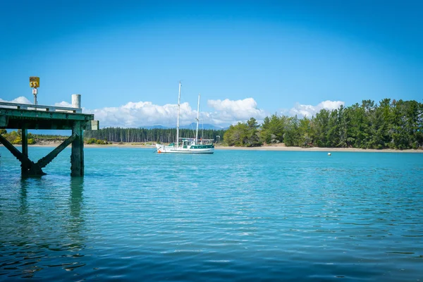 Cais Mapua Com Slopp Ancorados Canal Estuário Waimea Baía Tasman — Fotografia de Stock