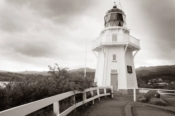 Akaroa New Zealand October 2018 Vintage Sepia Toned Image Lighthouse — Stock Photo, Image