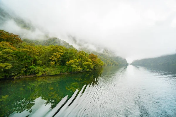 Góry stykają się z morzem Doubtful Sound — Zdjęcie stockowe