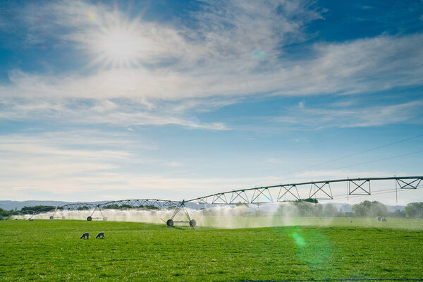 Irrigation system system running on a farm in Central Otago