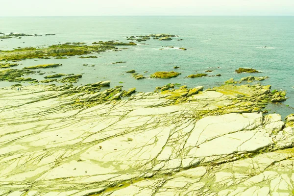 Tepi batu lumpur datar memanjang ke laut — Foto Stok Gratis