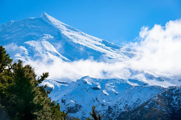 Monte Pico Del Monte Egmont Nevado Contra Cielo Azul Taranaki — Foto de Stock