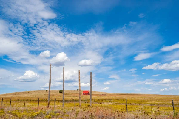 Arizona Countryside Red Barn Distance Four Tall Poles Foreground Surrounded — Stock Photo, Image