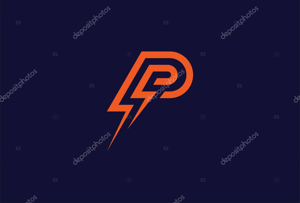 Initial Letter P Electric Logo, letter P with thunder bolt icon combination, Flat style Logo Design Template element, vector illustratio