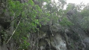 Yeraltı Nehri Mağarası. Filipinler 'in Palawan Adası' ndaki Puerto Prensesi Subterranean Nehri Ulusal Parkı 'na giden yolda nehirde yüzüyor..