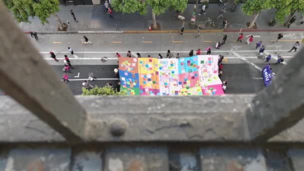 Courtepointe Colorée Los Angeles Vue Aérienne Des Foules Dans Centre — Video