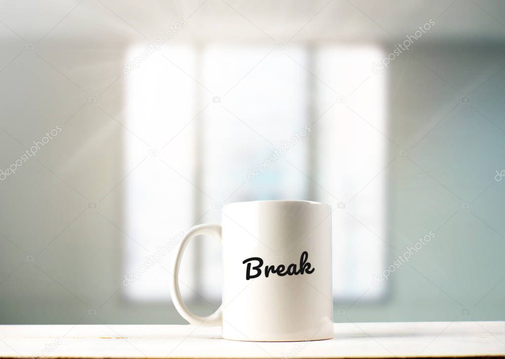 Break text on coffee mug in the office