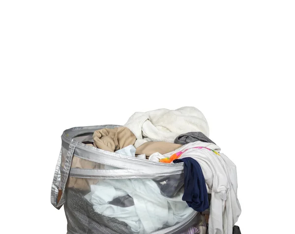 Full Dirty Used Clothes Laundry Baskets Isolated Clipping Path — Stock Photo, Image