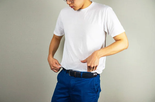 Man Tucking Shirt Pant — Stock Photo, Image