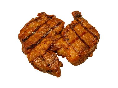 Kırpma yolu ile beyaz arka plan üzerinde izole ızgara domuz eti biftek