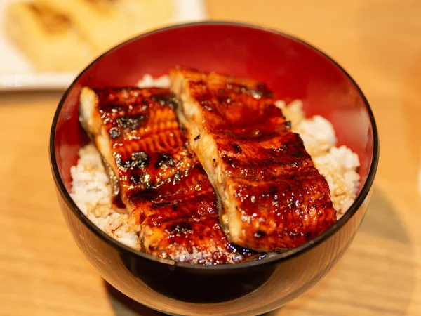 Unadon Unagi Donburi Haşlanmış Pirinç Ile Japon Izgara Kızaygırı Yakın — Stok fotoğraf