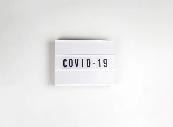 Covid Text Banner Vit Bakgrund — Stockfoto