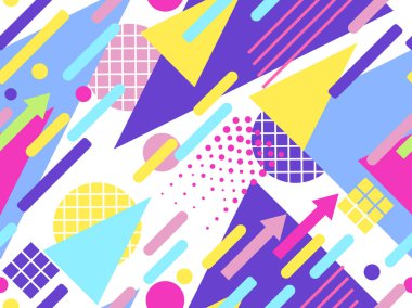 Memphis seamless modeli. Geometrik öğeleri memphis 80'li yılların tarzında. Puan ve noktalı çizgiler. Vektör çizim