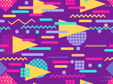 Memphis seamless modeli. Geometrik öğeleri memphis 80'li yılların tarzında. Puan ve noktalı çizgiler. Vektör çizim
