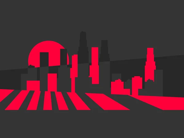 Panorama Ville Avec Des Gratte Ciel Lumière Entre Les Bâtiments — Image vectorielle