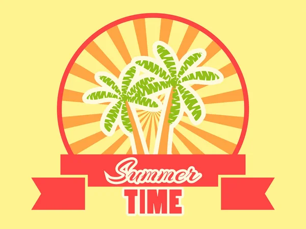 Summer Time Logo Fruits Ribbon Rays Light Banner Design Vector — Stock Vector
