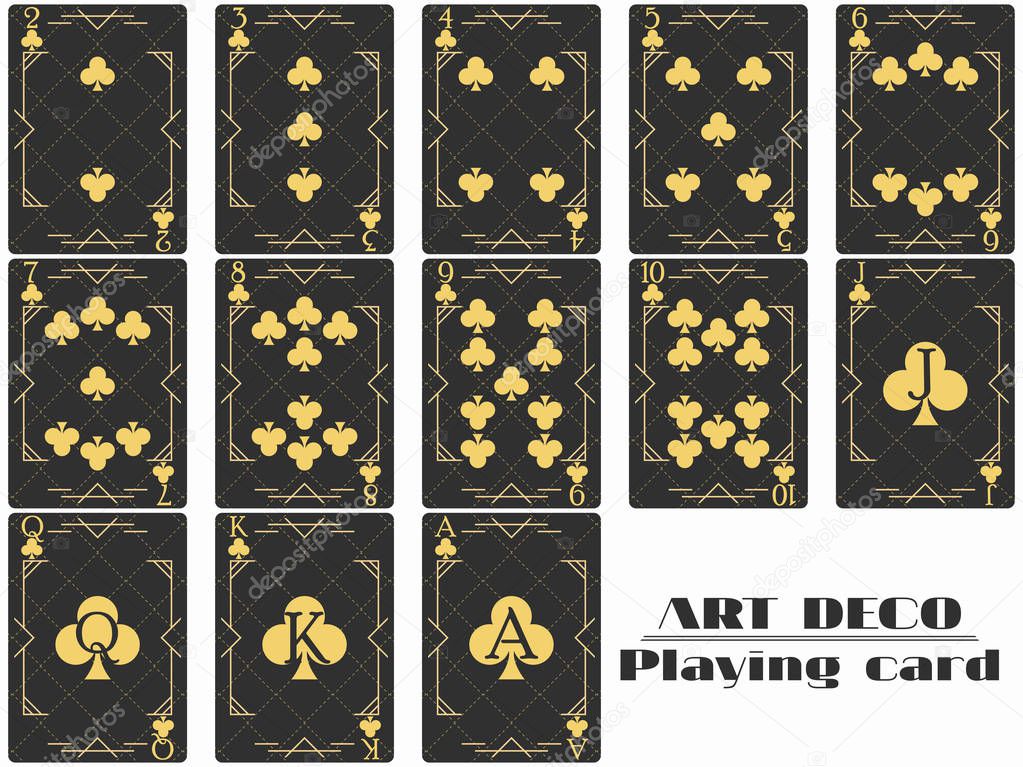 Playing cards club suit. Poker cards original design art deco style. Vector illustration