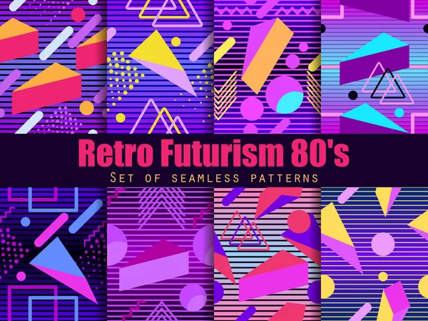 Retro Futurisme Naadloze Patroon Set Geometrische Elementen Memphis Stijl Van — Stockvector