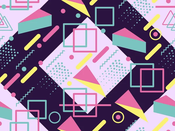 Memphis seamless modeli. Geometrik öğeleri memphis 80 tarzı. Synthwave retro arka plan. Retrowave. Vektör çizim